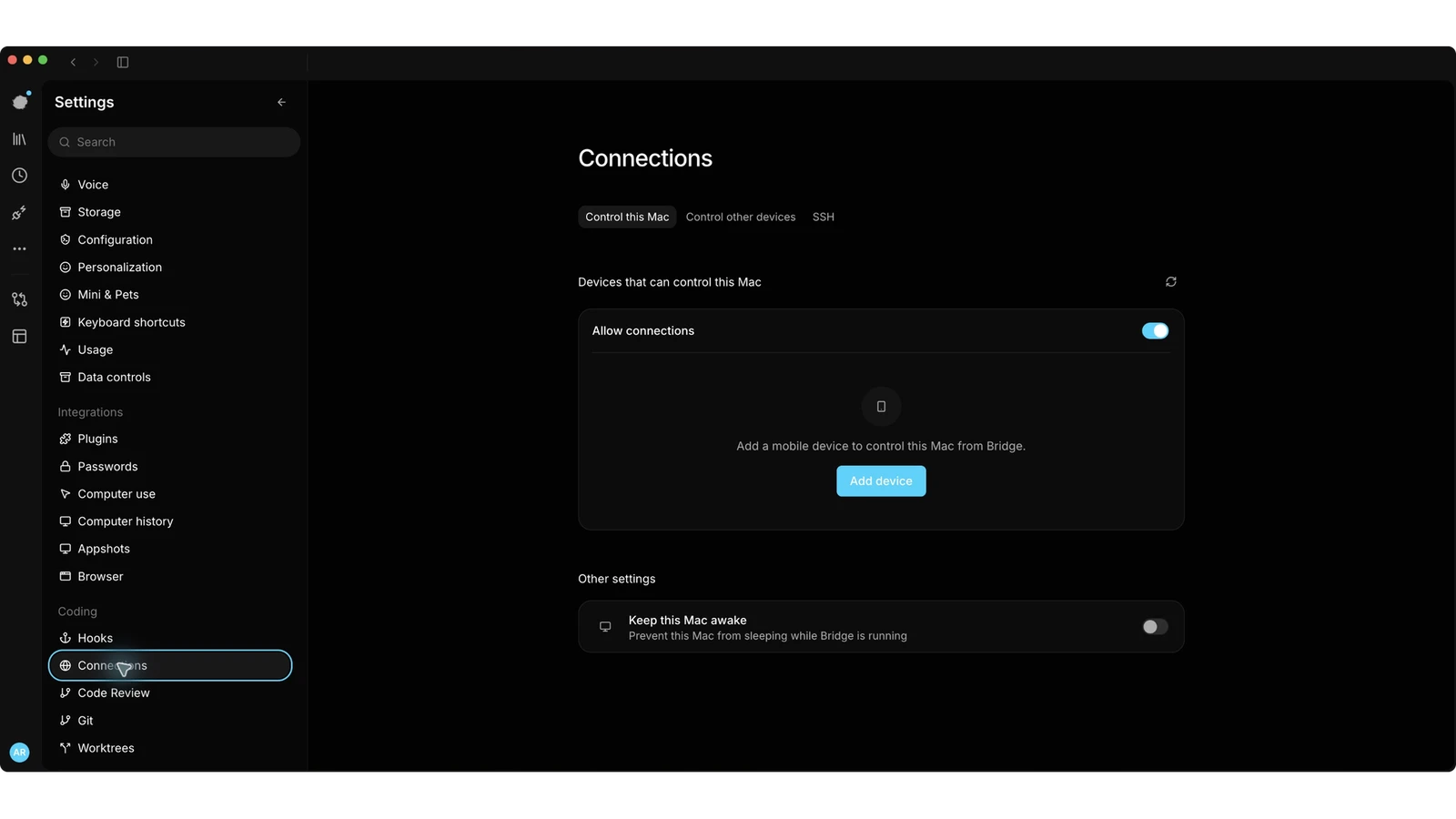 Real Bridge desktop phone pairing controls